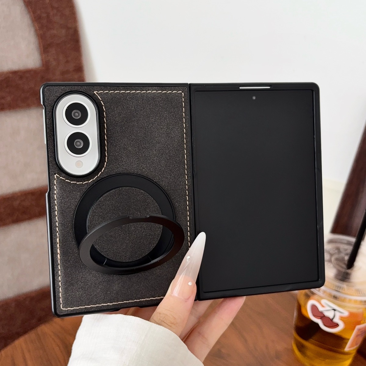 Magnetic Charging Stand - Luxury Sheepskin Leather Phone Case for